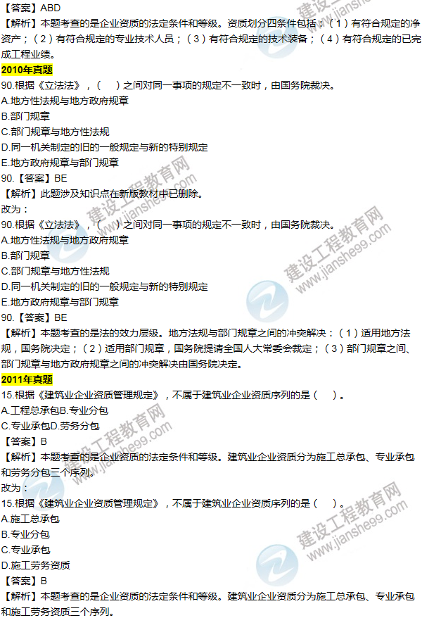 2016一建法規(guī)《歷年詳解與專家預測試卷》勘誤