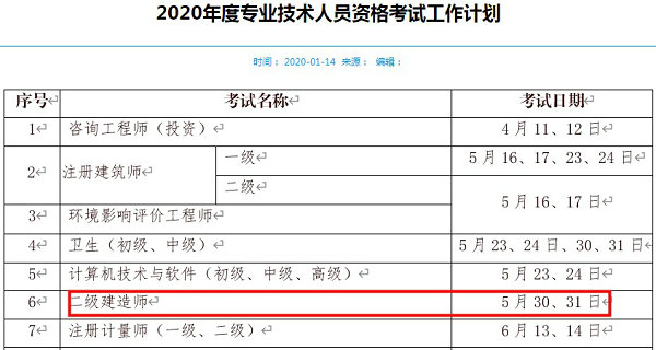 寧夏二級建造師考試時(shí)間