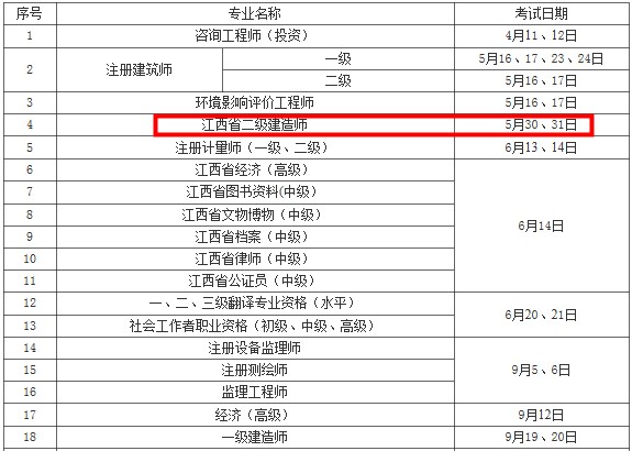 江西二級建造師考試時間