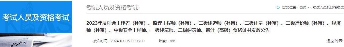 湖南懷化2023年二級造價(jià)師（補(bǔ)審）證書發(fā)放公告