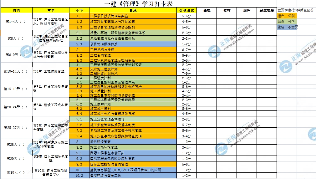 一級建造師打卡表 一級建造師打卡表